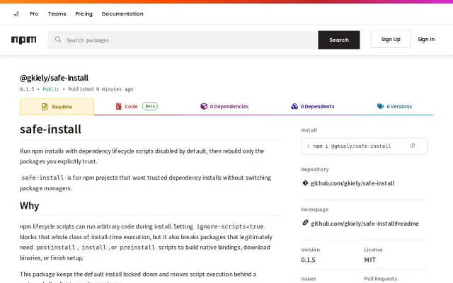 Safe-install – safer NPM installs with trusted build dependencies
