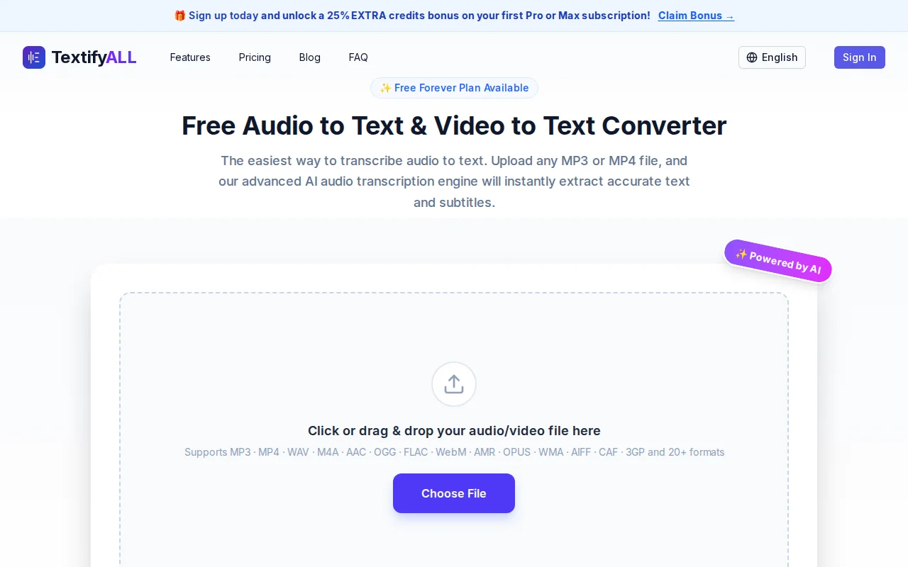 TextifyALL – AI transcription with zero file size or duration limits