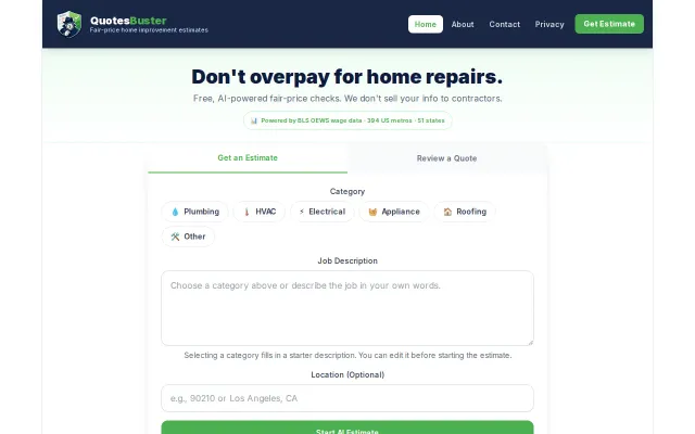 I built a fair-price checker for home repairs using BLS wage data