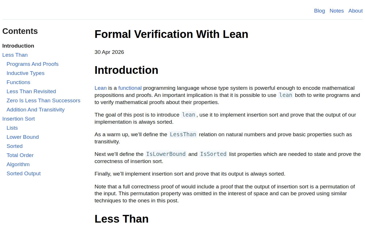 Formal Verification with Lean