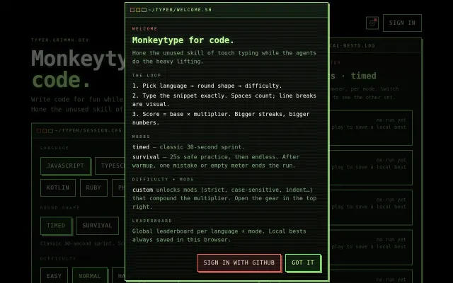 Monkey Type for Devs