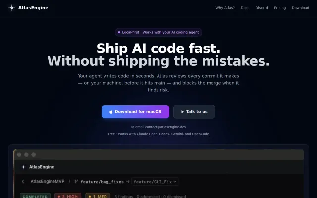 Atlas - Local-first AI code reviewer for Claude Code, Codex, Cursor
