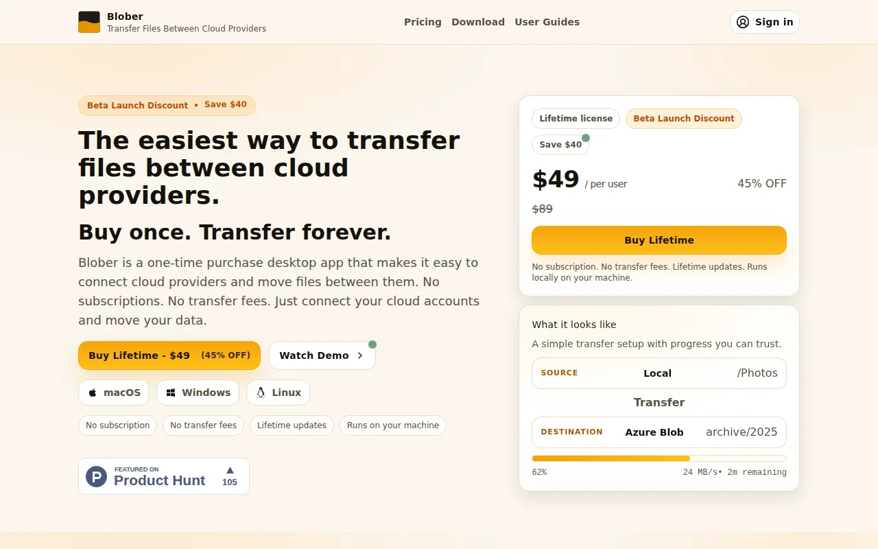 Blober.io – The easiest way to transfer files between cloud providers
