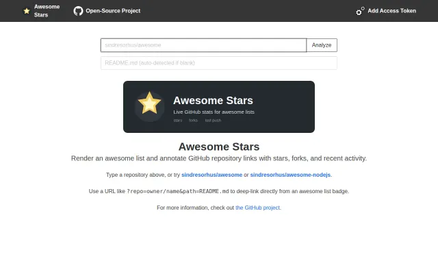 Awesome Stars- render github awesome list with live star/fork badges