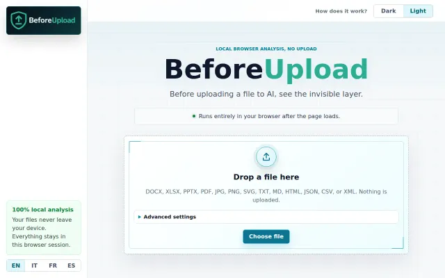 Before Upload – check files locally before sending them to AI tools