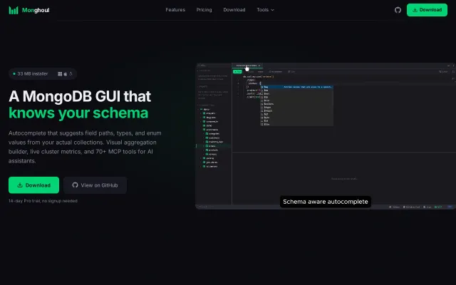 Monghoul – Desktop MongoDB GUI with schema-aware autocomplete and MCP