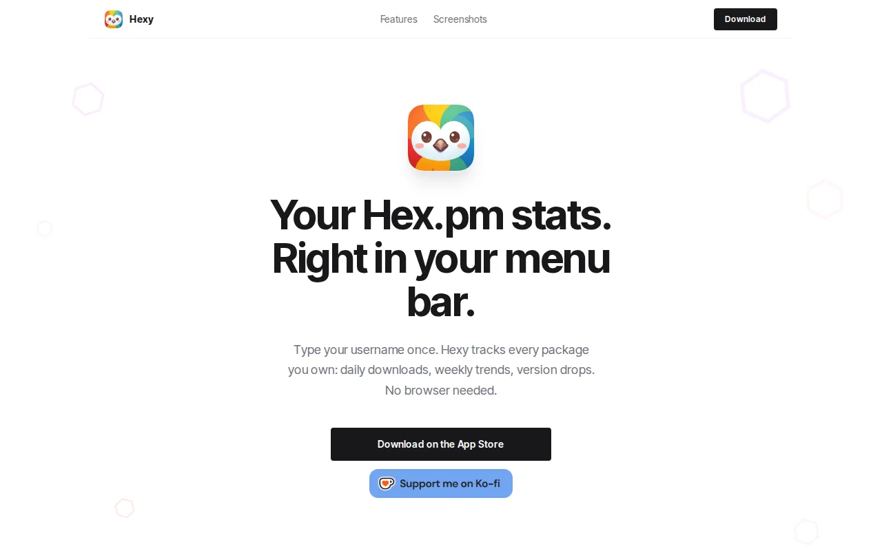 Hexy is an app for tracking your packages posted on hex.pm