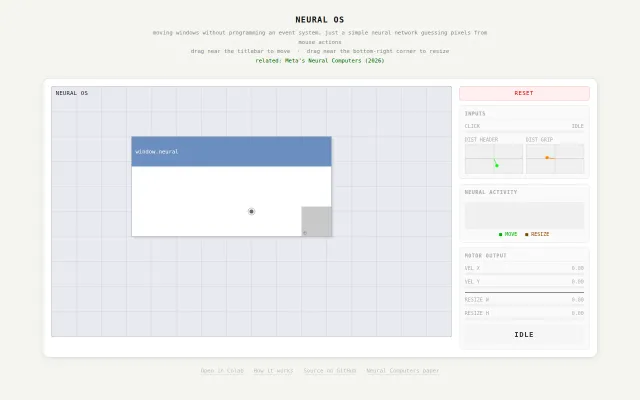 Neural window manager, neural network moving windows from mouse actions