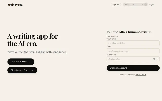 Truly Typed – A writing app for the AI era