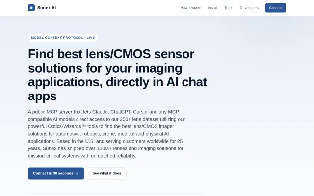 Sunex Optics – MCP server for choosing best lens/CMOS image cameras