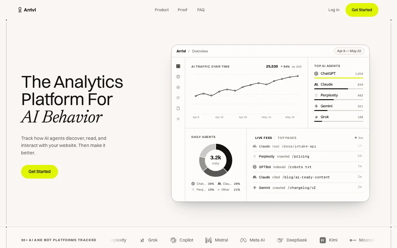 Arrivl – Analytics for AI agent traffic on your site