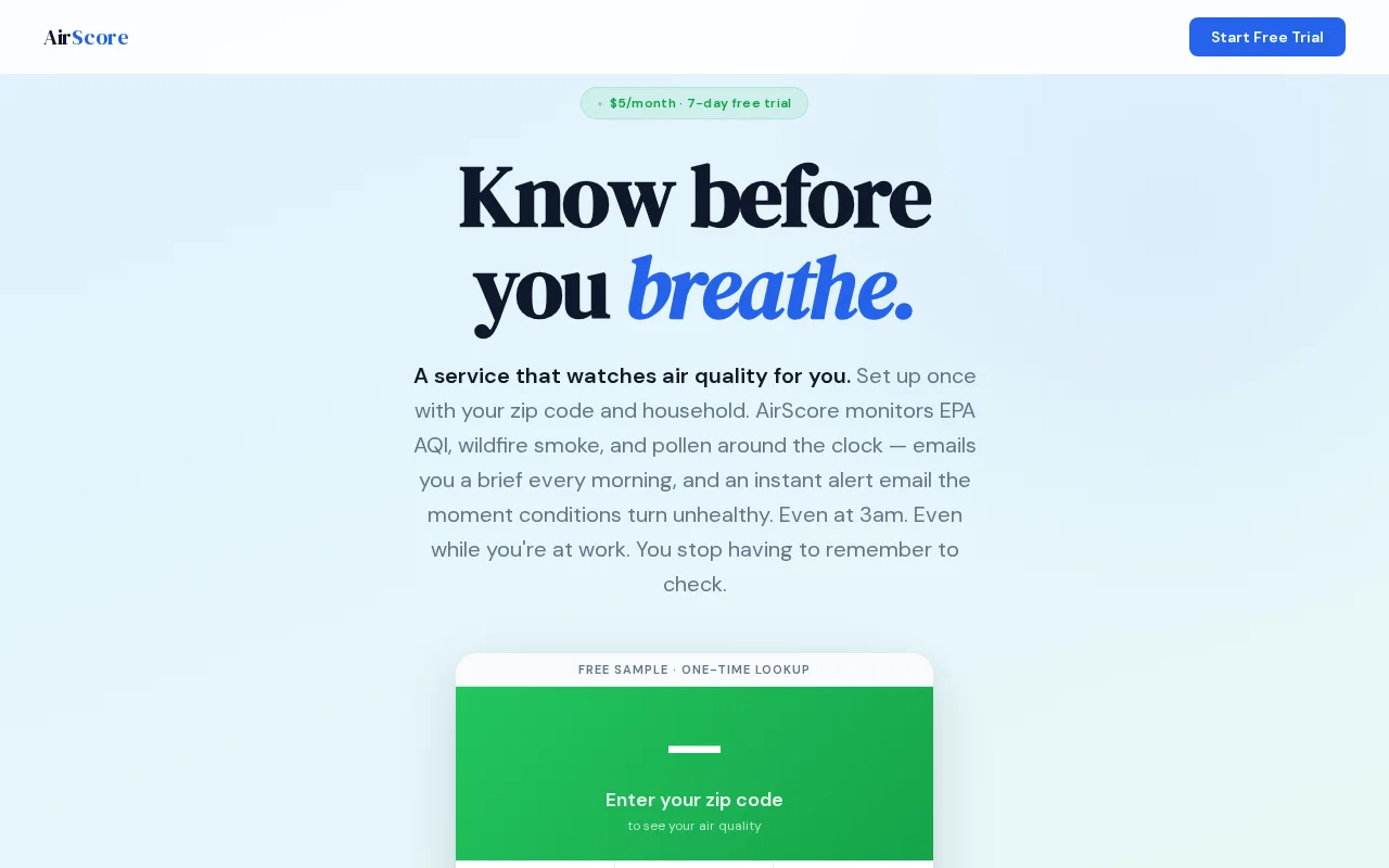 AirScore – Daily air-quality emails tailored to household conditions