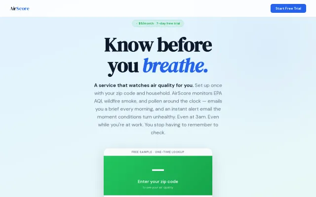 AirScore – Daily air-quality emails tailored to household conditions