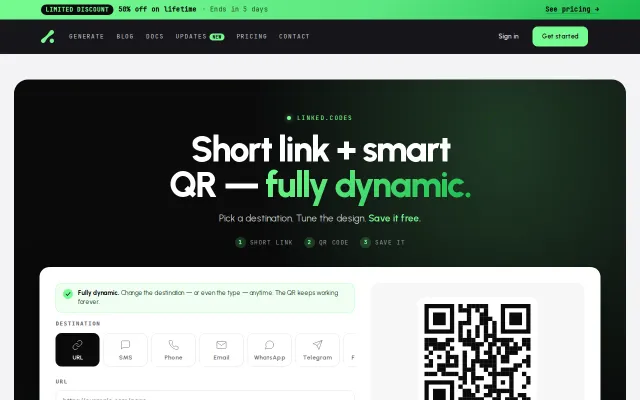 Short links and dynamic QR codes you can white-label as your own SaaS