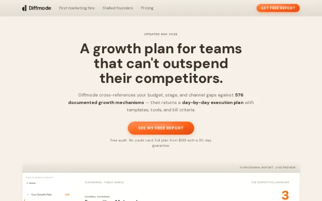 Diffmode – Tool that builds custom growth tactics for bootstrapped SaaS