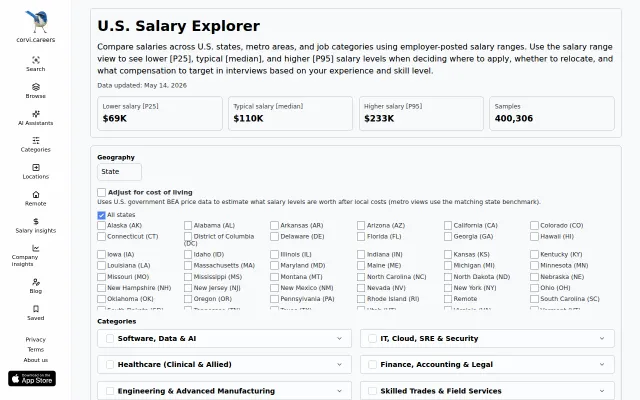 US Salary explorer from job postings