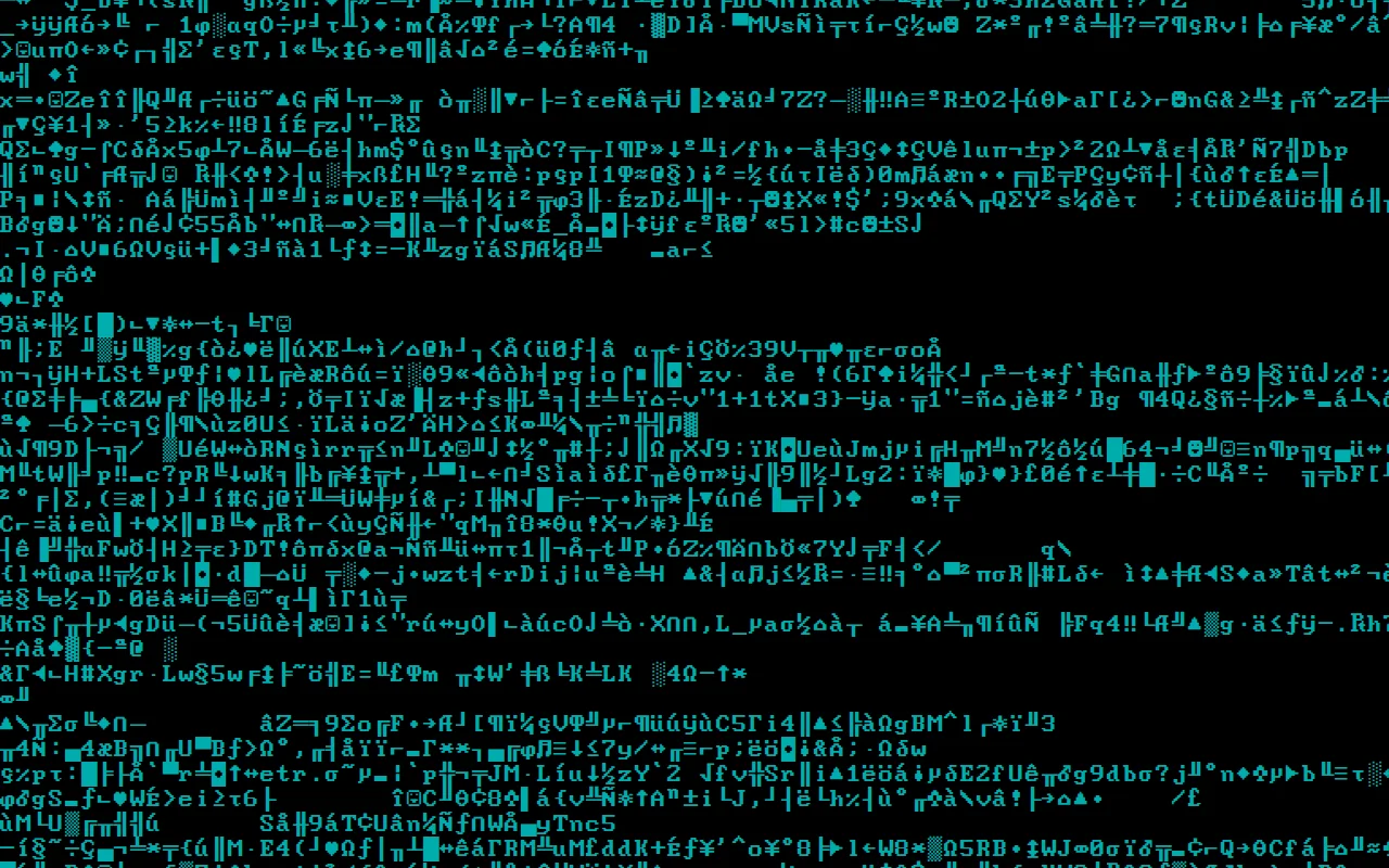 Endless scrolling IBM Code Page 437 ASCII text