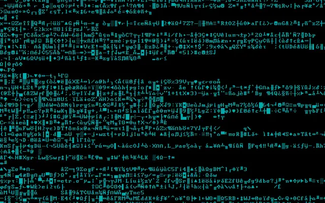 Endless scrolling IBM Code Page 437 ASCII text