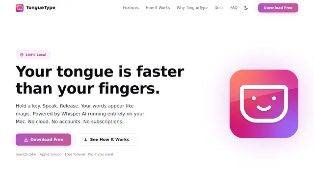 TongueType – Local, privacy-focused Whisper dictation for macOS