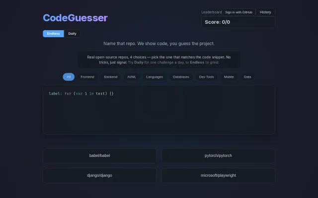 Guess the GitHub repo from a code snippet