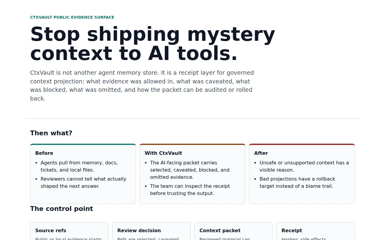 CtxVault – receipts for AI context, not another memory store