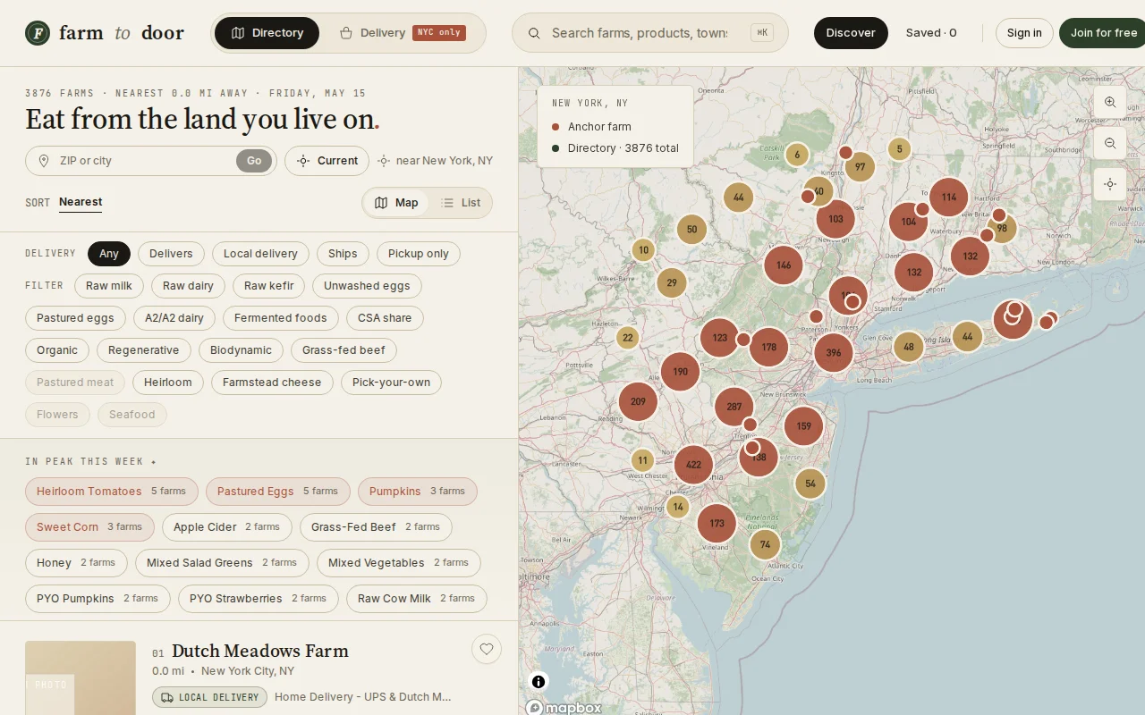 Find local farms near you with raw dairy, pasture eggs, and more