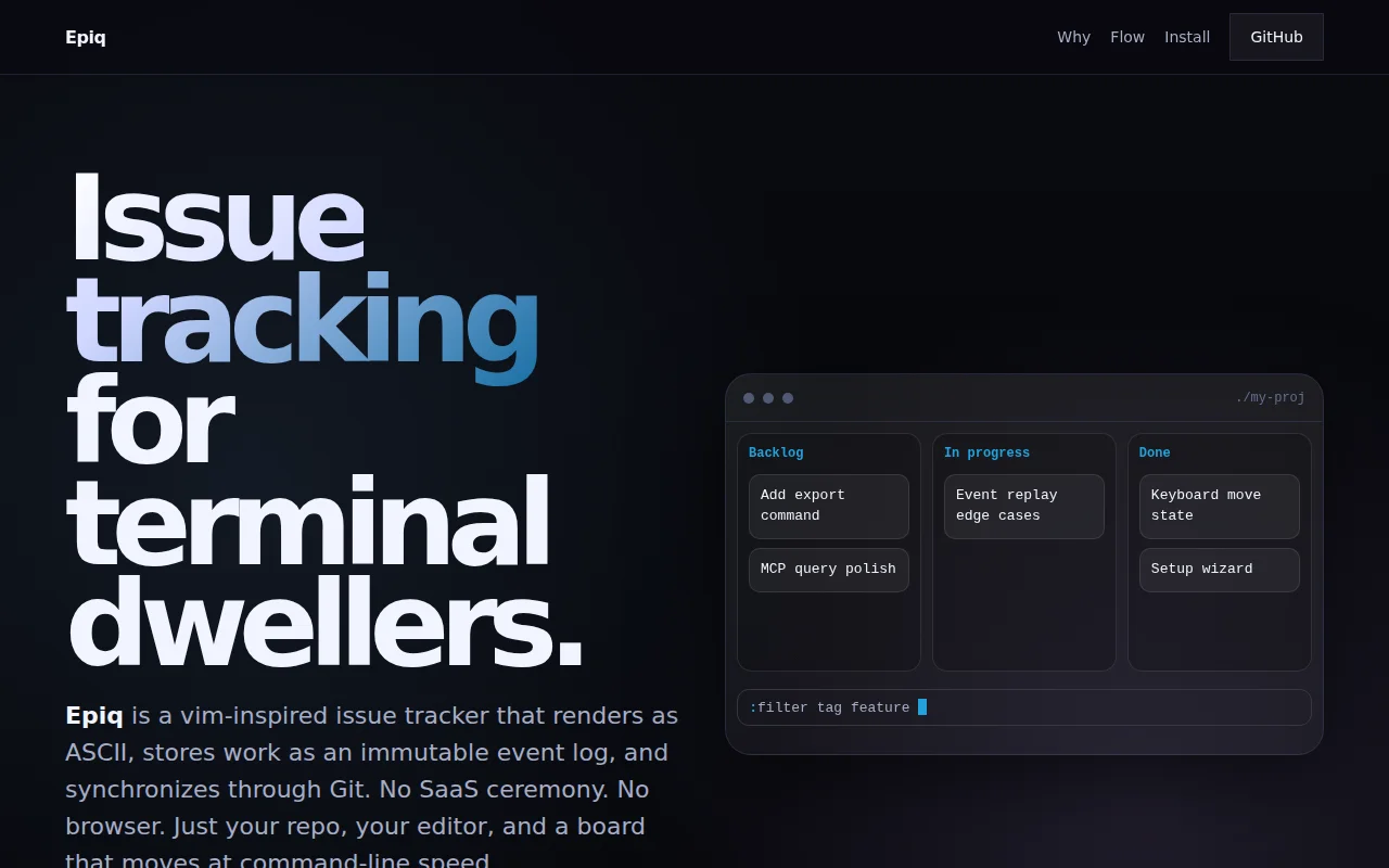 Epiq – Distributed Git based issue tracker TUI