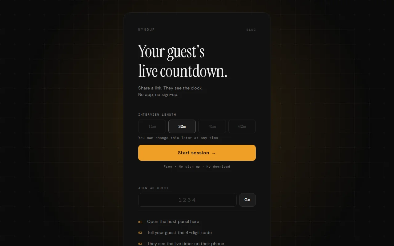 Wyndup – share a live countdown with your podcast guest