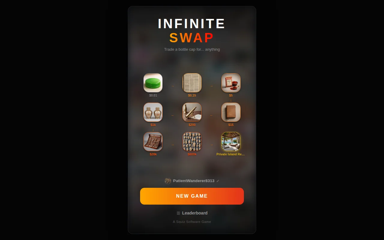 Infinite Swap – Trade a bottle cap up to a house