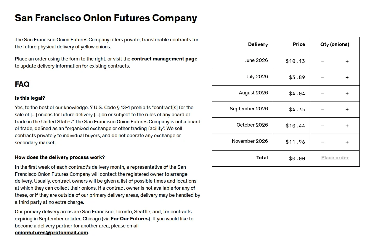 Onionfutures.com: transferable contracts for future delivery of onions