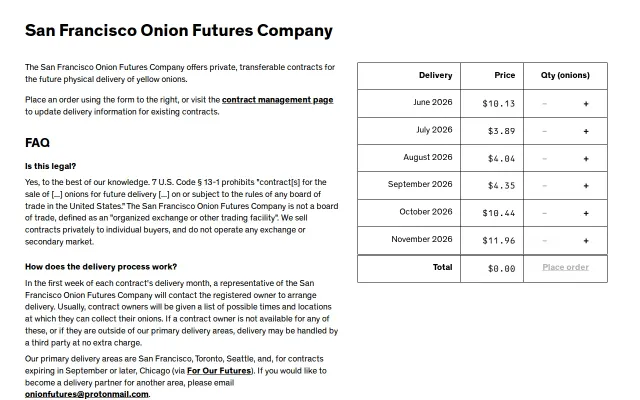 Onionfutures.com: transferable contracts for future delivery of onions