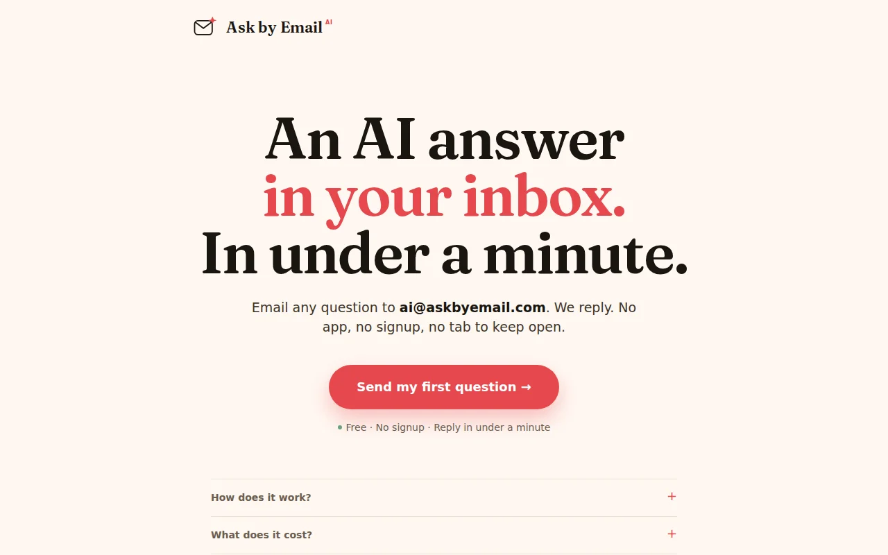 Askbyemail.com – Send an email, get AI answer or summary (no signup)