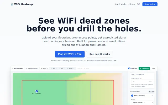 WiFi Heatmap – free, browser-based predictive WiFi planner