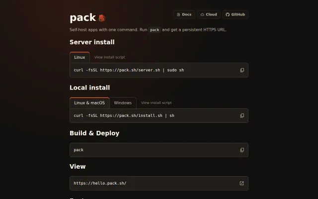 Pack.sh – Self-host single-file apps