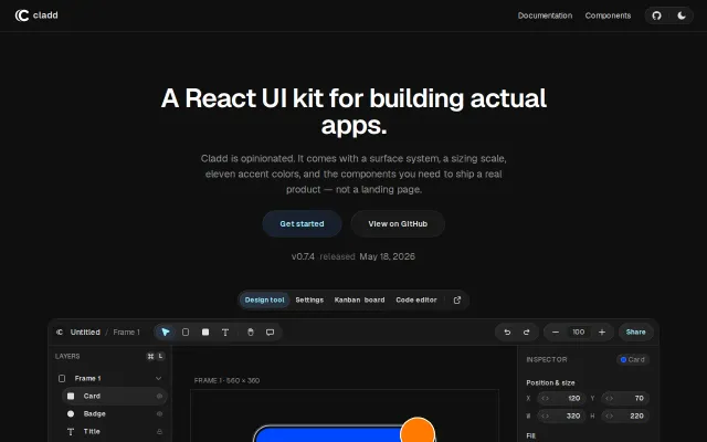 Cladd – React UI kit for editors, dashboards, and dense app UIs