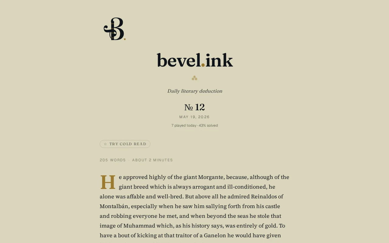 Bevel – Guess the book from its opening passage