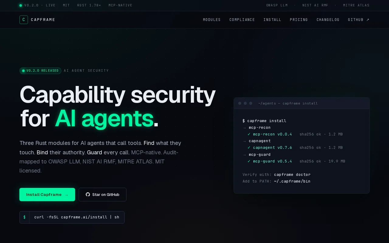 Capframe – capability tokens for AI agent tool calls