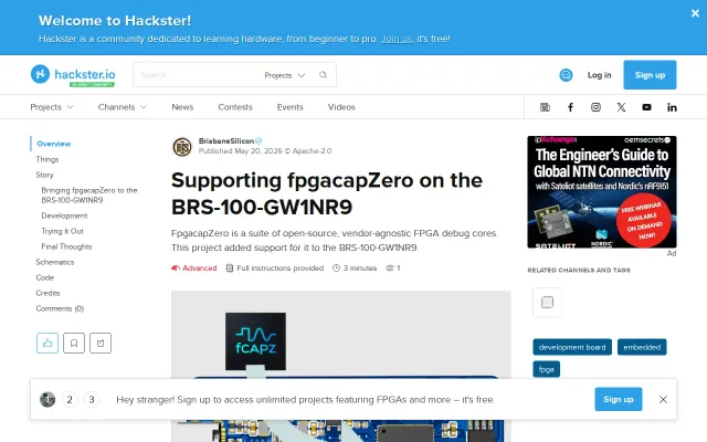 FpgacapZero on BRS-100-GW1NR9 dev board