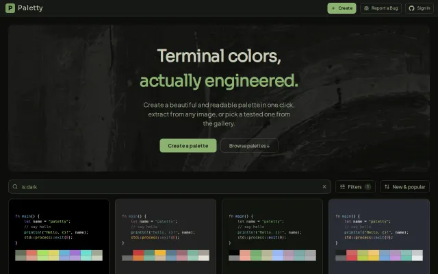 Paletty – 800 curated terminal themes and a contrast-aware generator