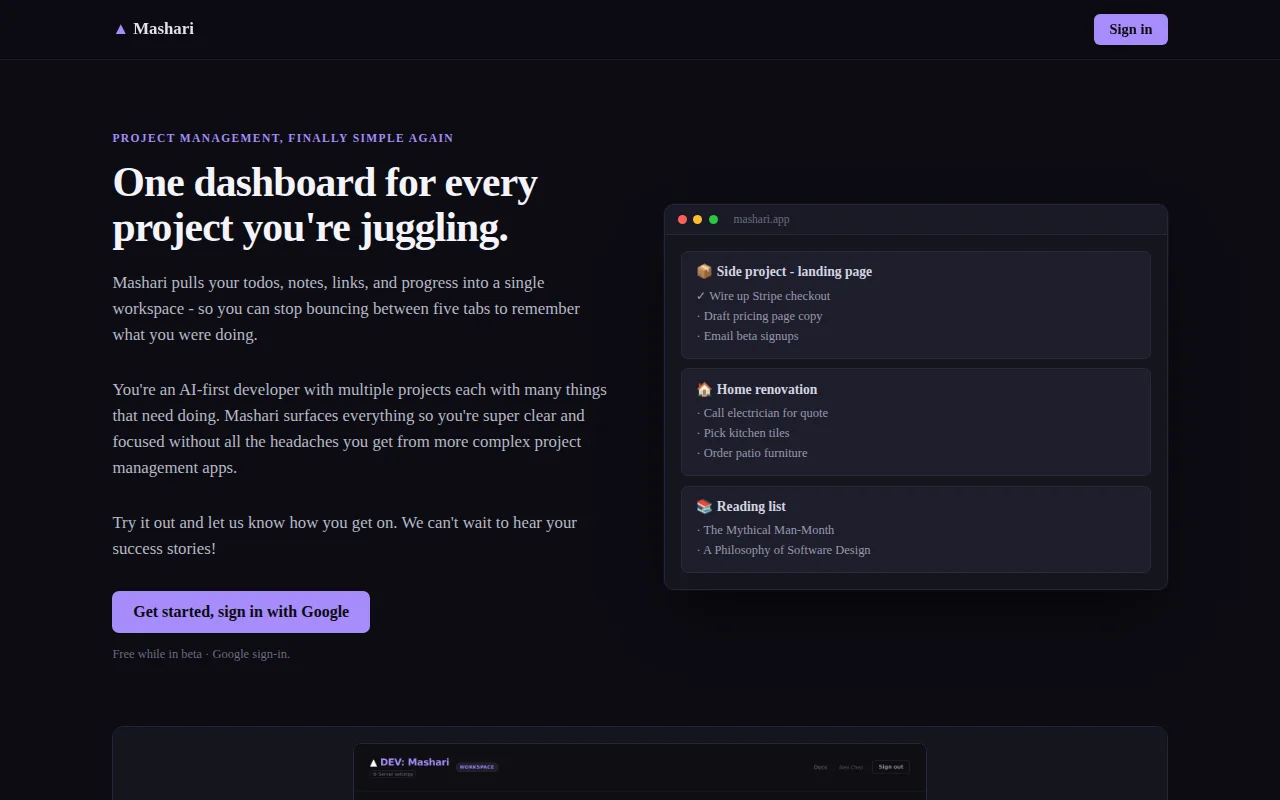 Mashari – a dashboard to manage your projects