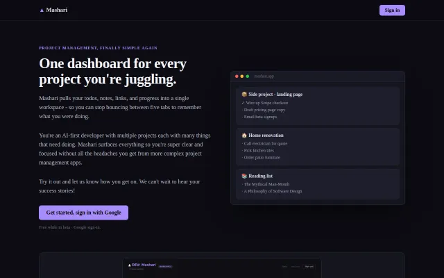 Mashari – a dashboard to manage your projects