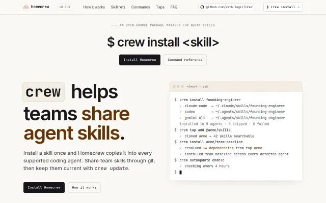 Homecrew – Share agent skills across your team and keep them in sync