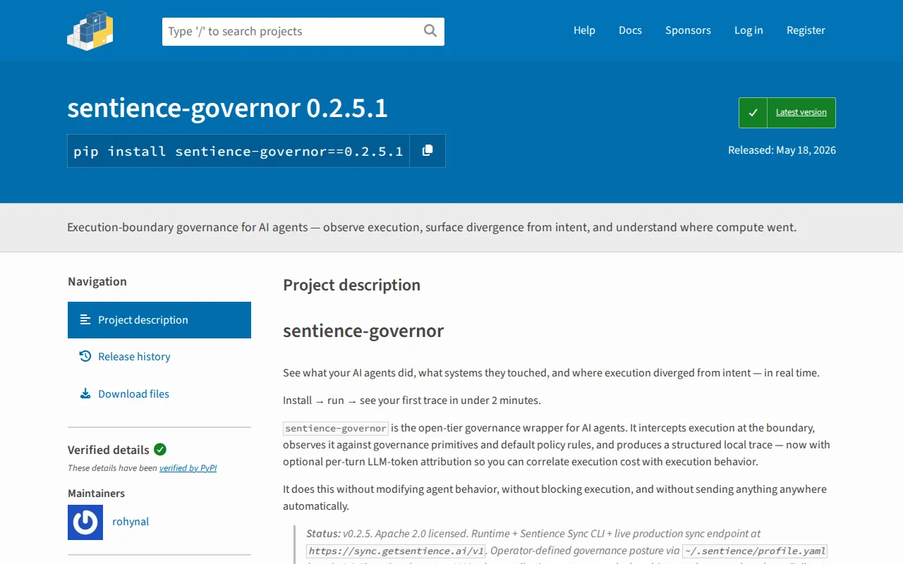 Sentience – governance that carries across AI agent sessions