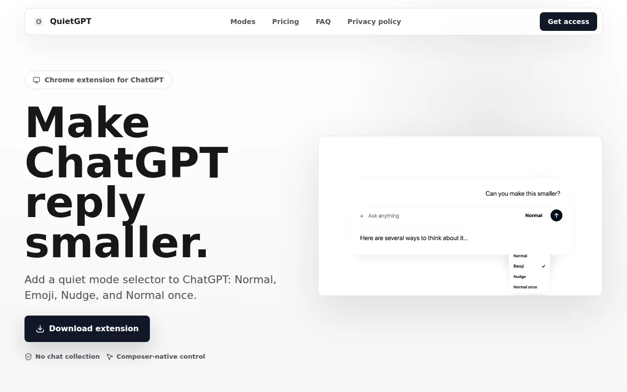 QuiteGPT – makes GPT response shorter