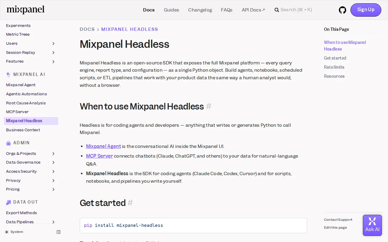 Let agents run any analysis with Mixpanel data, no UI required