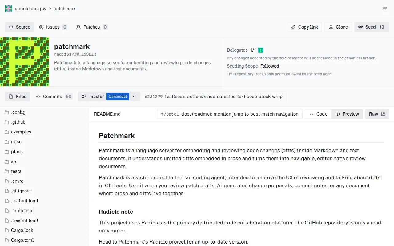 Patchmark – LSP for reviewing code changes/diffs in text