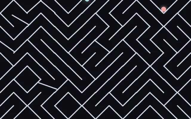 Glowing balls falling through a spinning maze