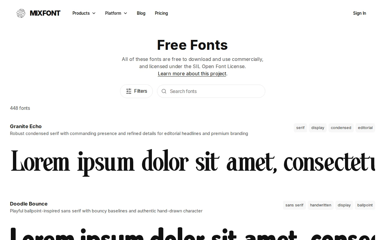 Free Fonts – a collection of 400+ original, open-source typefaces