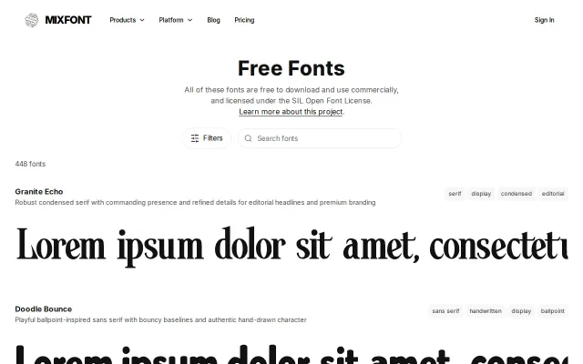 Free Fonts – a collection of 400+ original, open-source typefaces