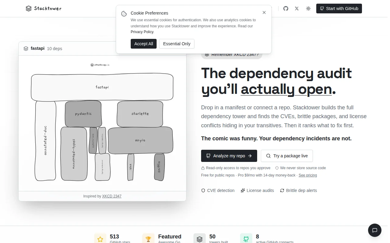 Stacktower – Dependency audits inspired by Xkcd 2347
